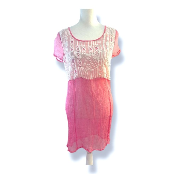 FREE PEOPLE💗Sheer pink ivory embroidered short sleeve tunic or dress XS - Picture 14 of 16